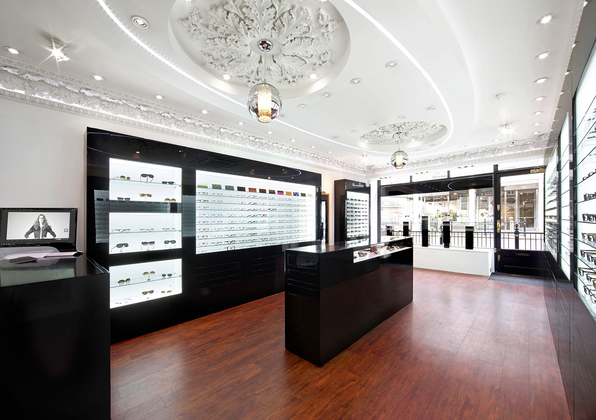 Shop floor of Tom Davies Bespoke Opticians in Sloane Square, Chelsea