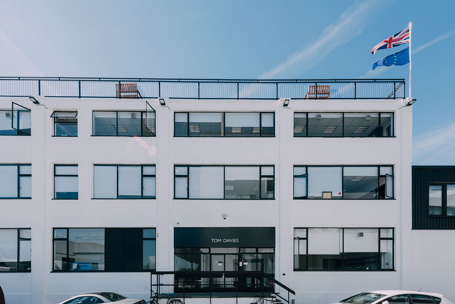 Front view of Tom Davies factory in London on a sunny day