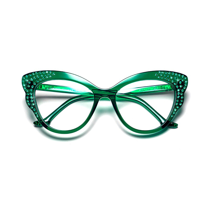Shop these iconic crystal-encrusted cat-eye sunglasses in premium crystal green acetate.