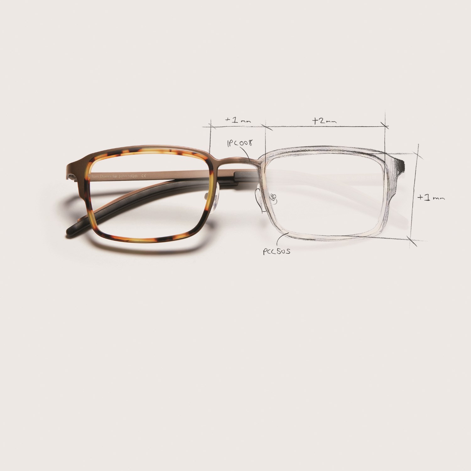 Sketch of acetate and titanium combination frame by British eyewear designer Tom Davies