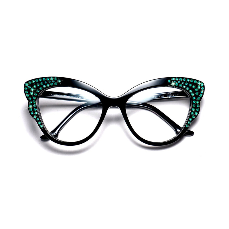 Shop these iconic crystal-encrusted cat-eye sunglasses in premium black acetate.